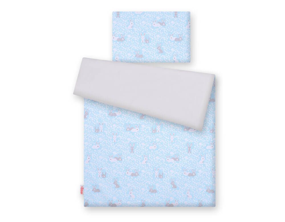 Double-sided baby cotton bedding set 2-pcs 120x90 - blue rabbits/gray