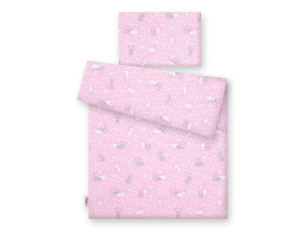 Baby cotton bedding set 2-pcs 135x100 - pink rabbits