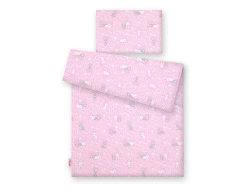 Baby cotton bedding set 2-pcs 135x100 - pink rabbits