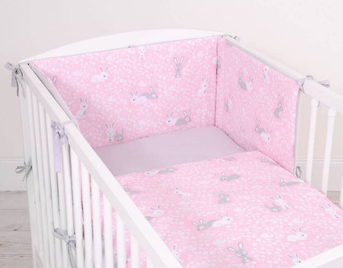 Baby cotton bedding set 2-pcs 135x100 cm- pink rabbits/grey