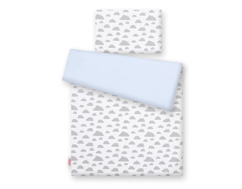 Baby cotton bedding set 2-pcs 135x100 cm- clouds gray/blue