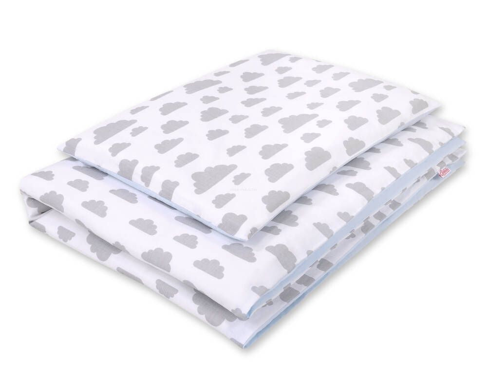 Baby cotton bedding set 2-pcs 135x100 cm- clouds gray/blue