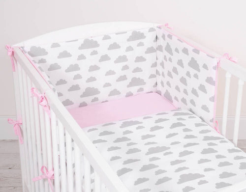 Baby cotton bedding set 2-pcs  - clouds gray/pink