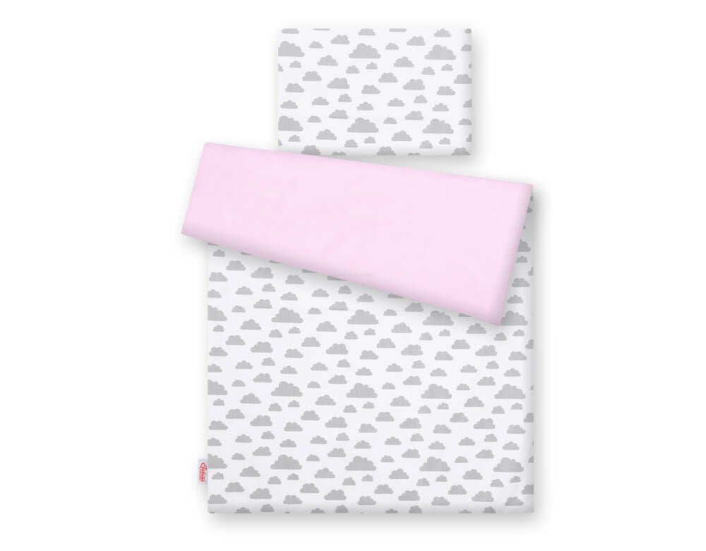 Baby cotton bedding set 2-pcs  - clouds gray/pink