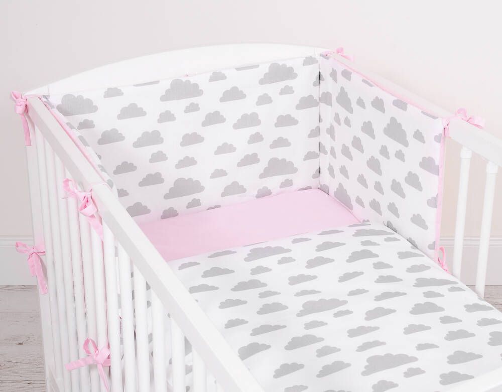 Baby cotton bedding set 2-pcs 120x90 cm- clouds gray/pink