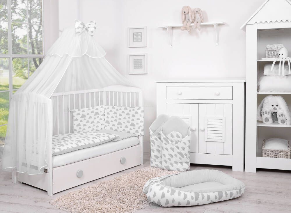 Baby cotton bedding set 2-pcs  - clouds gray/gray