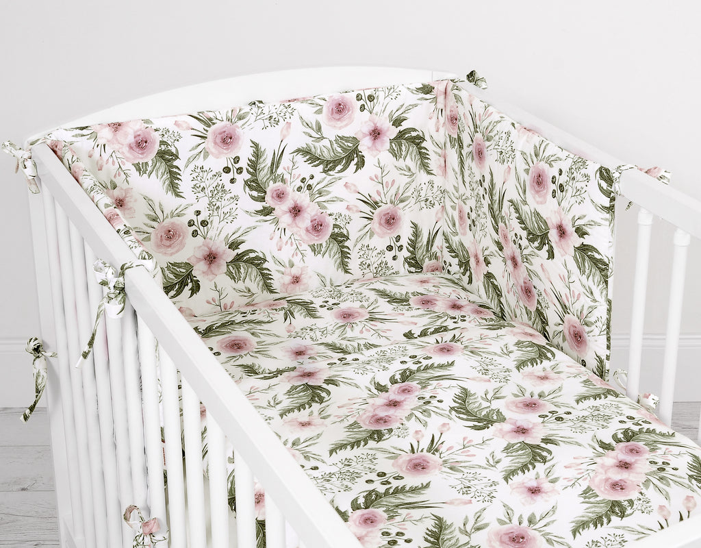 Universal bumper for cot - peony flower pink