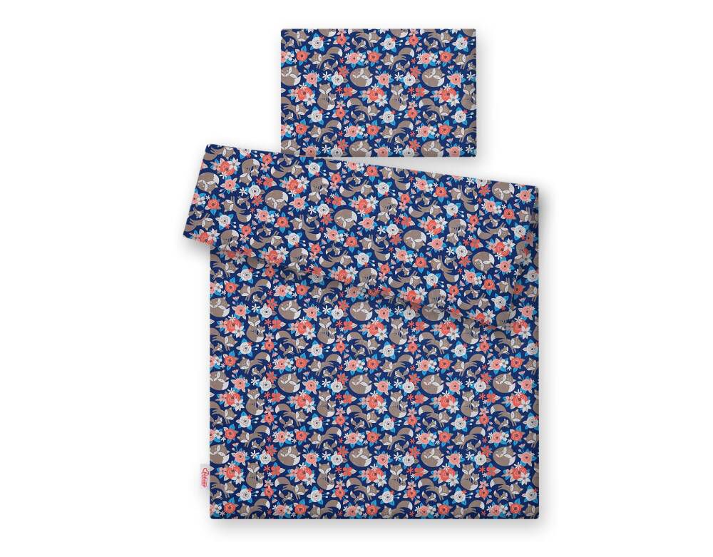 Baby cotton bedding set 2-pcs 120x90 cm- fox family on blue