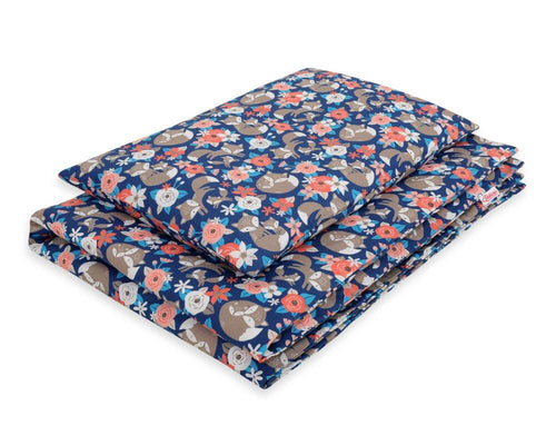 Baby cotton bedding set 2-pcs 120x90 cm- fox family on blue