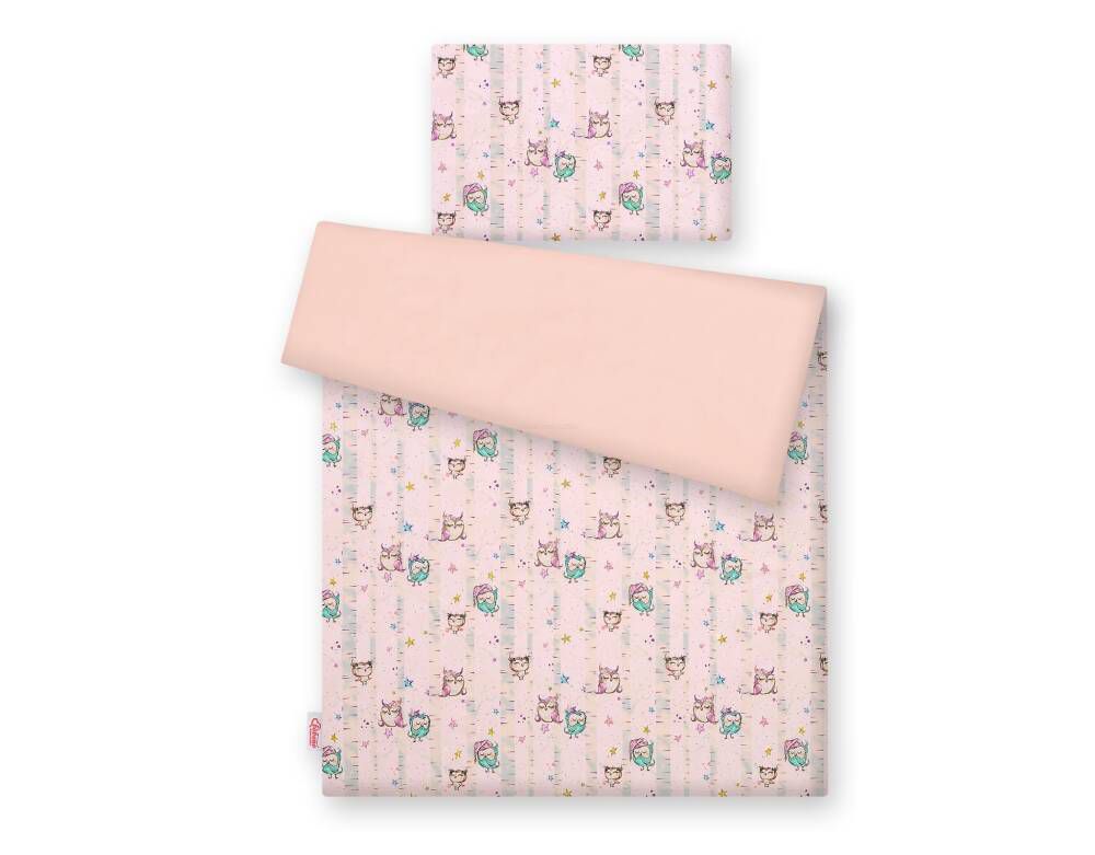 Baby cotton bedding set 2-pcs 135x100 cm- owls cream