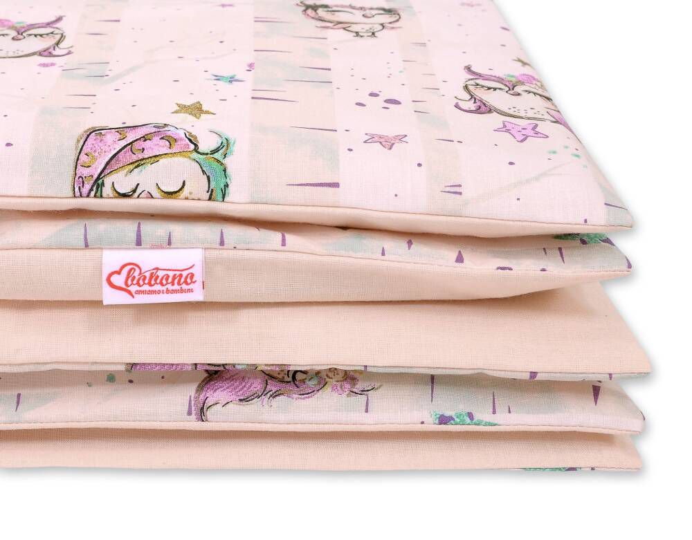 Baby cotton bedding set 2-pcs 120x90 cm - owls cream