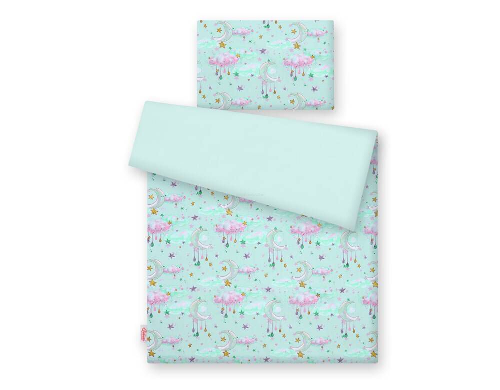 Baby cotton bedding set 2-pcs 135x100 cm- moons mint