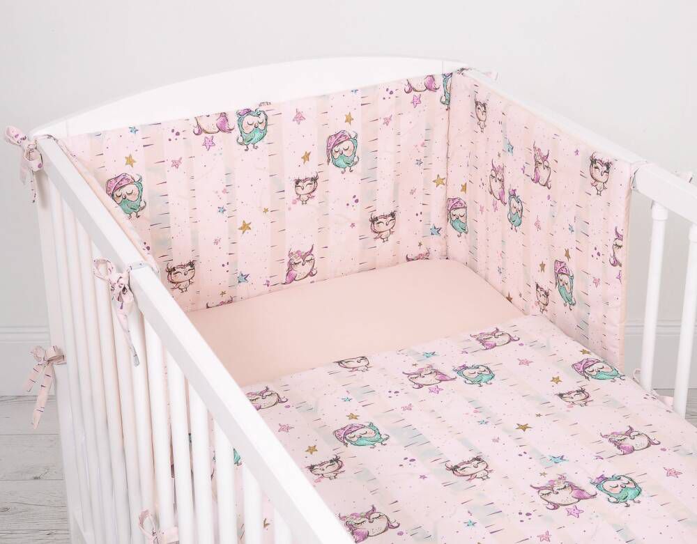 Baby cotton bedding set 2-pcs 135x100 cm- owls cream