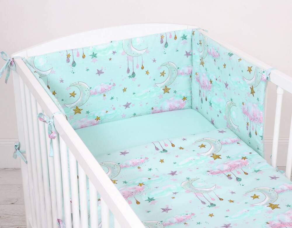 Baby cotton bedding set 2-pcs 120x90 cm- moons mint