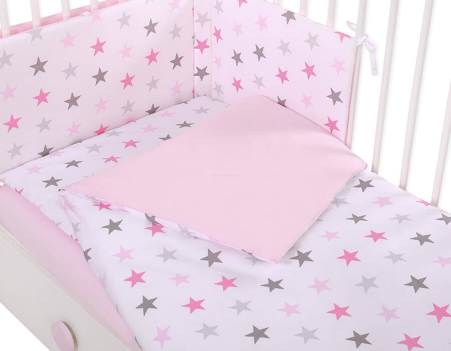 Baby cotton bedding set 2-pcs 135x100 cm-  stars pink -gray/ pink