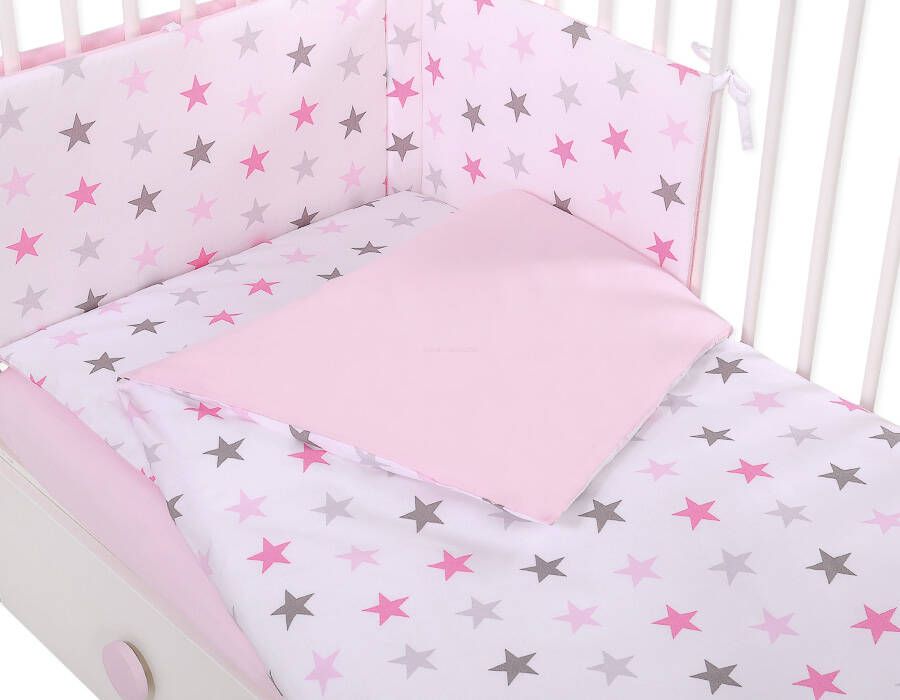 Baby cotton bedding set 2-pcs 120x90 cm- stars gray - pink /pink