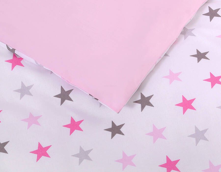 Baby cotton bedding set 2-pcs 120x90 cm- stars gray - pink /pink