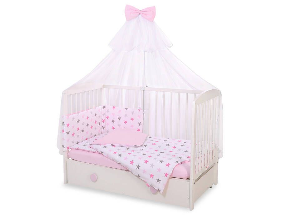 Baby cotton bedding set 2-pcs 120x90 cm- stars gray - pink /pink