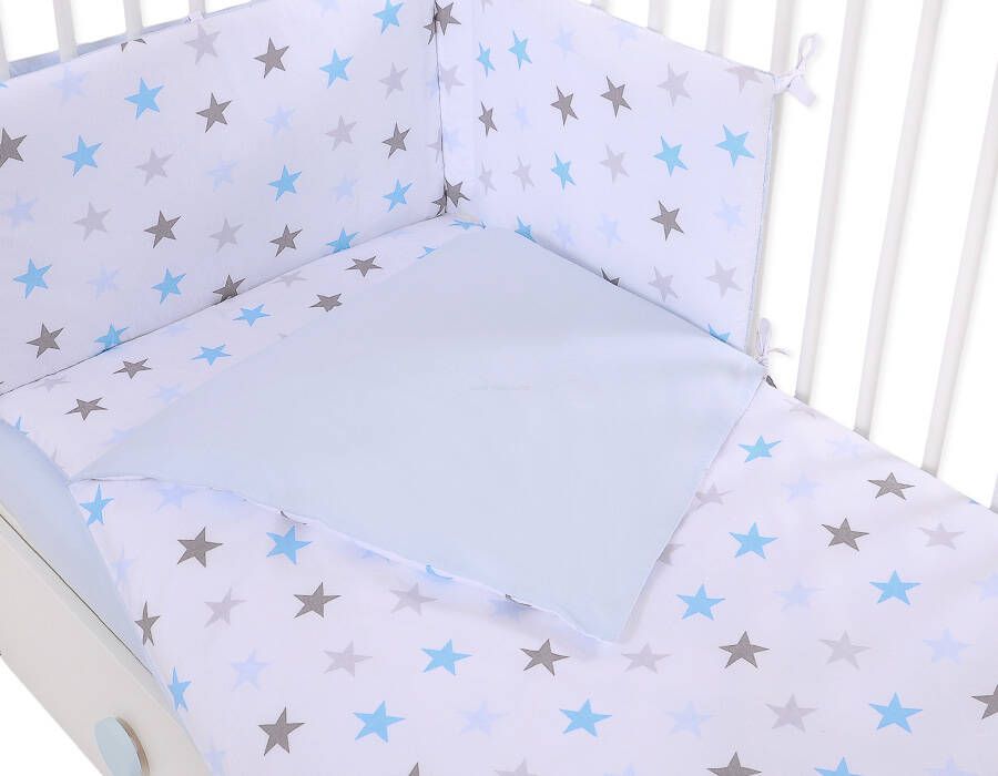 Baby cotton bedding set 2-pcs 120x90 cm- gray -blue stars