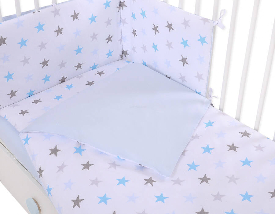 Baby cotton bedding set 2-pcs - stars gray 135x100- blue
