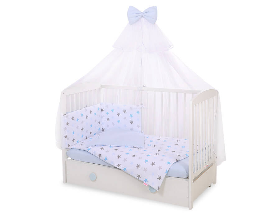 Baby cotton bedding set 2-pcs - stars gray 135x100- blue