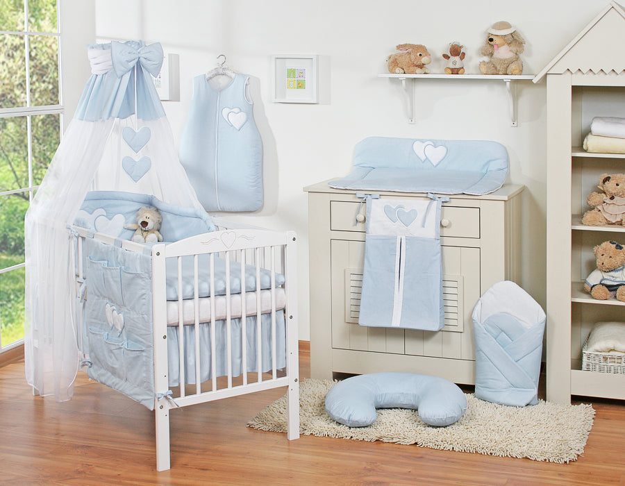 Bedding set 5-pcs 135x100 with canopy - Hanging Hearts blue