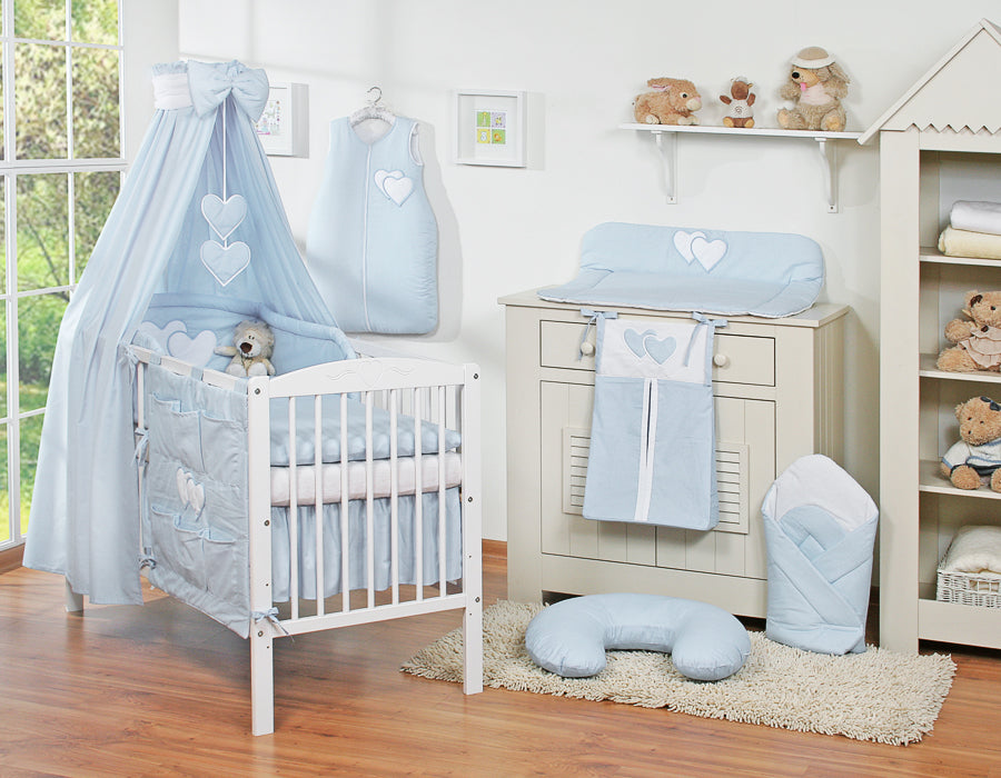 Bedding set 5-pcs 135x100 with canopy - Hanging Hearts blue
