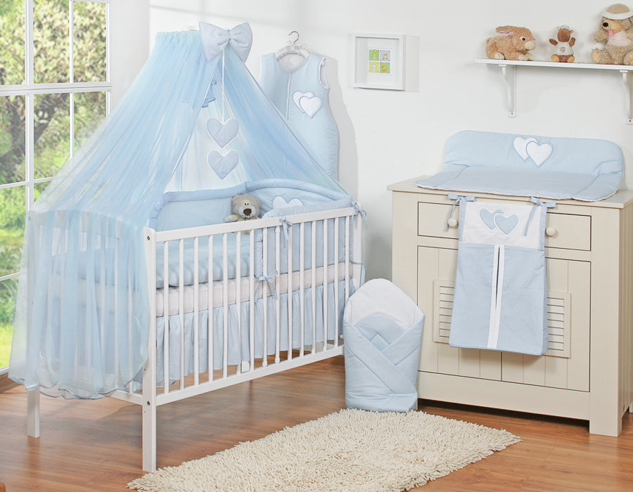 Bedding set 5-pcs with mosquito-net- Hanging Hearts blue