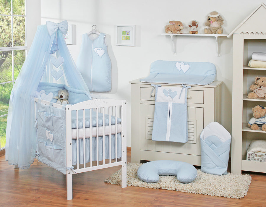 Bedding set 5-pcs with mosquito-net- Hanging Hearts blue