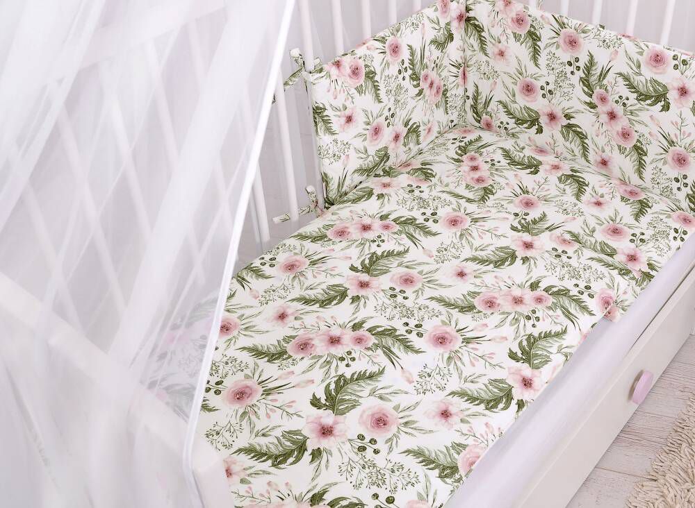 Baby cotton bedding set 2-pcs 120x90 cm- peony flower pink