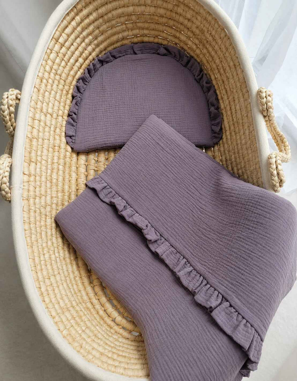 Duvet and a flat pillow MUSLIN with a frill- 2pcs set - anthracite