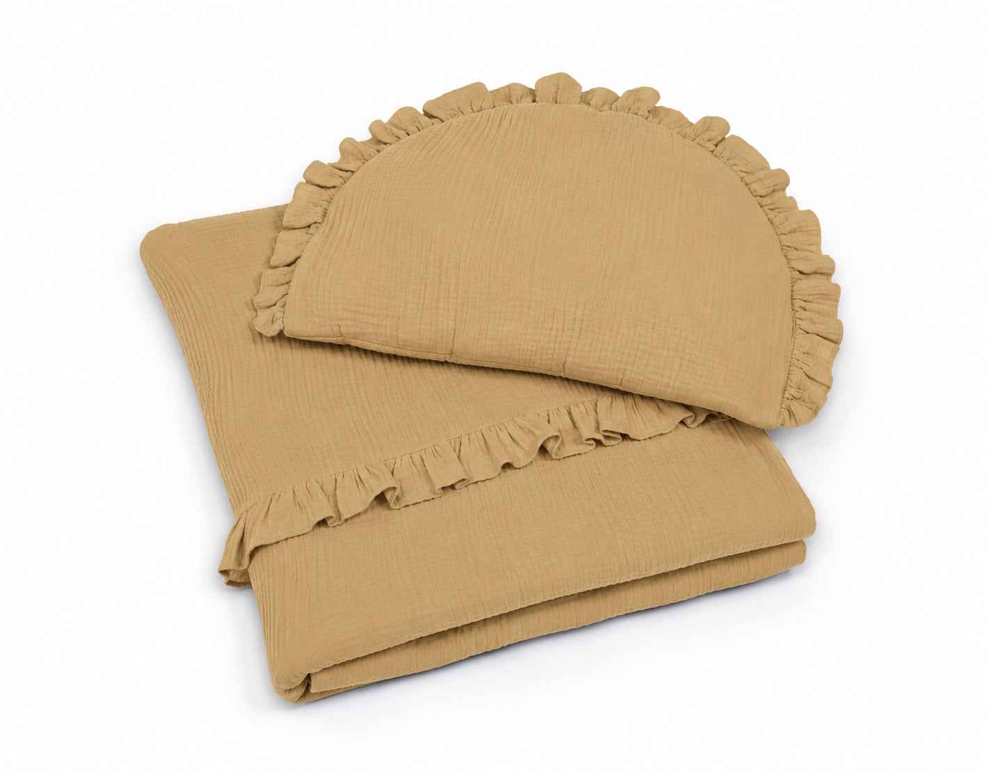 Duvet and a flat pillow MUSLIN with a frill- 2pcs set - camel