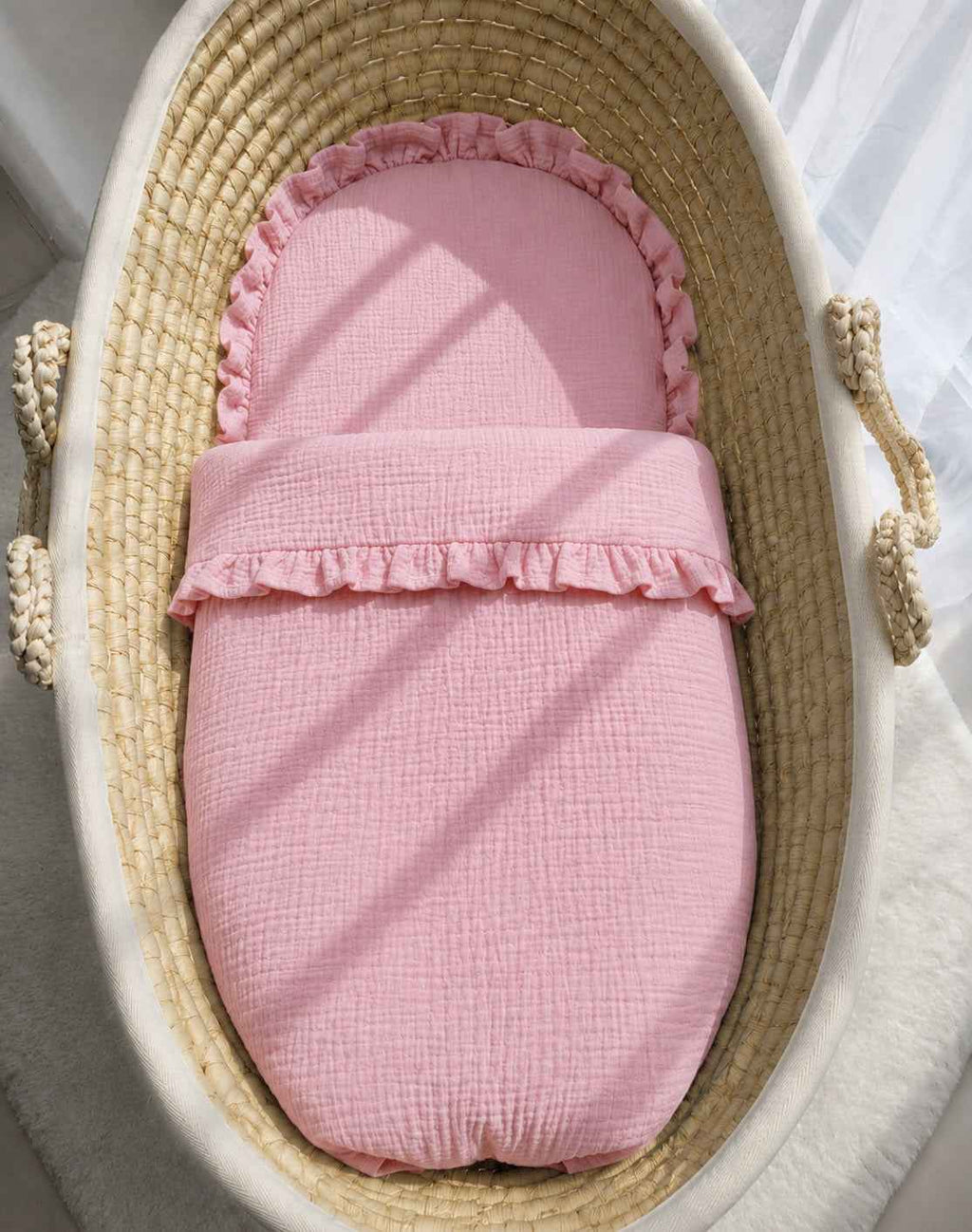 Duvet and a flat pillow MUSLIN with a frill- 2pcs set - pink