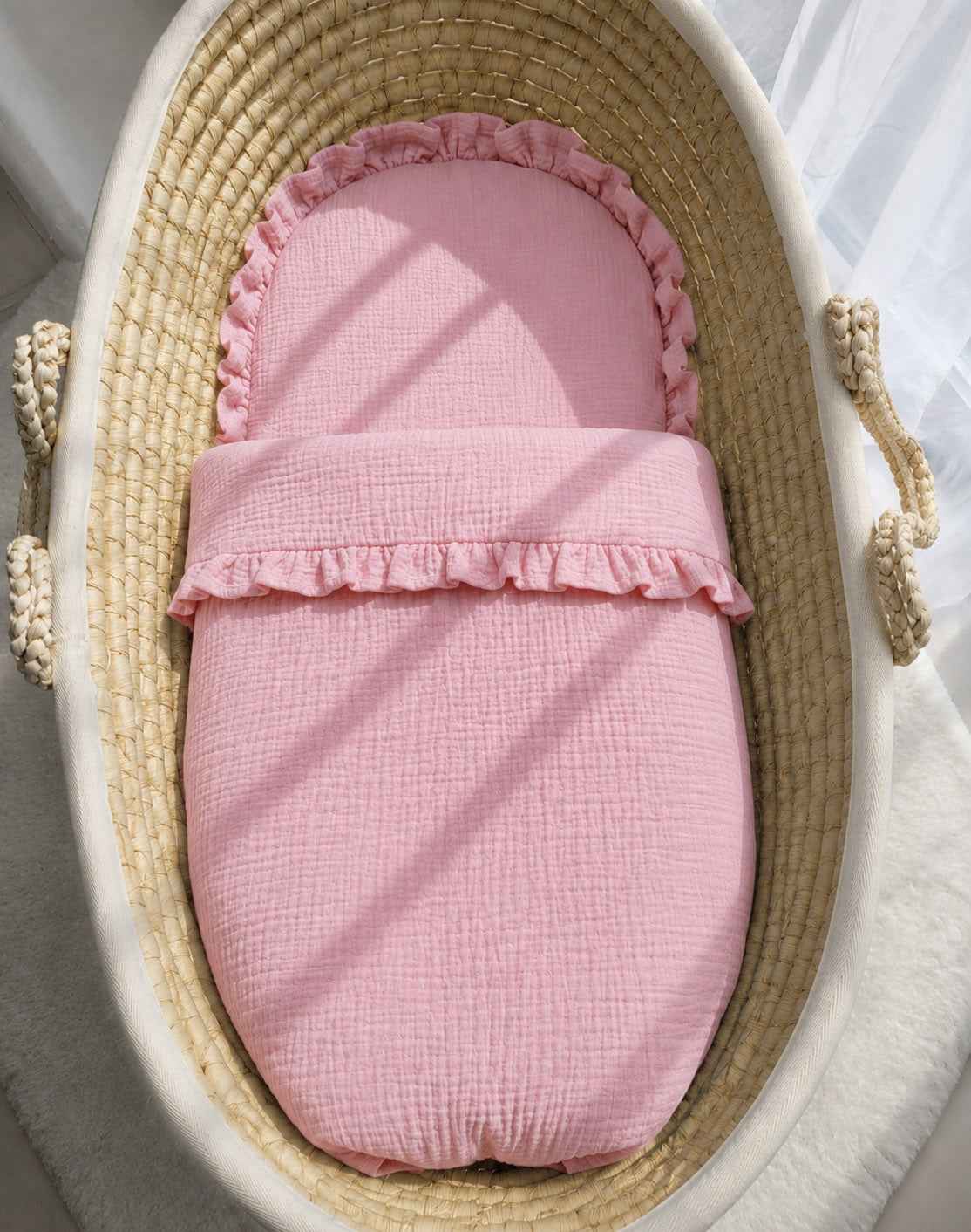 Duvet and a flat pillow MUSLIN with a frill- 2pcs set - pink