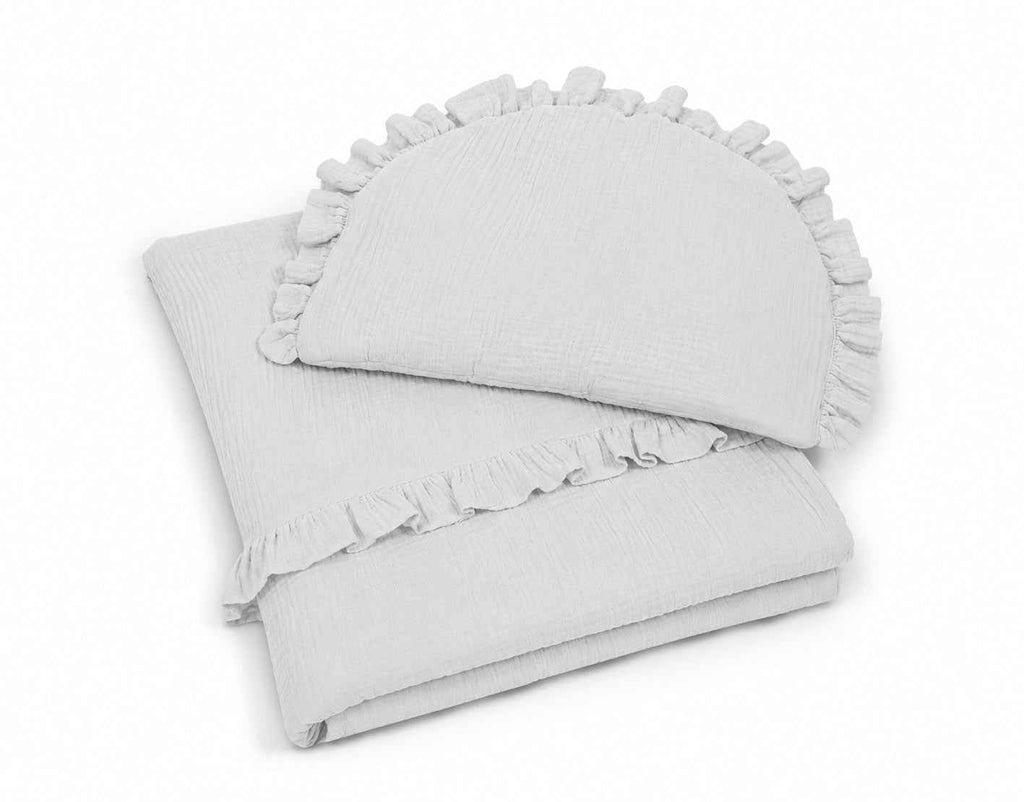 Duvet and a flat pillow MUSLIN with a frill- 2pcs set - grey
