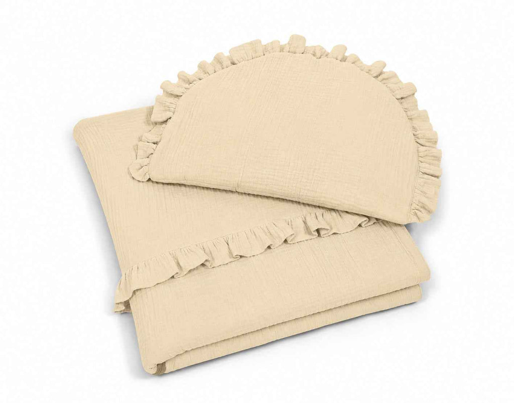 Duvet and a flat pillow MUSLIN with a frill- 2pcs set - cream