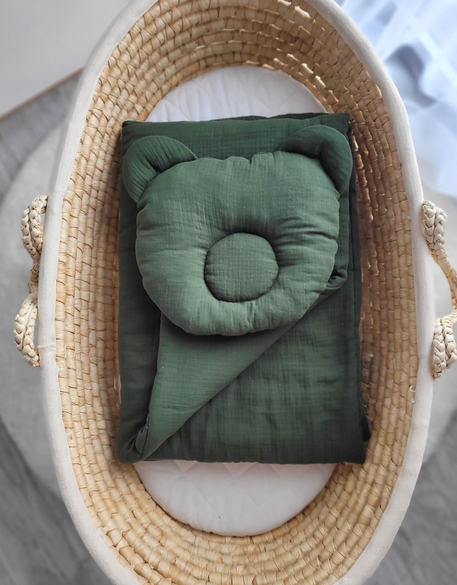 Duvet with pillow Teddy MUSLIN - 2pcs set - forest green