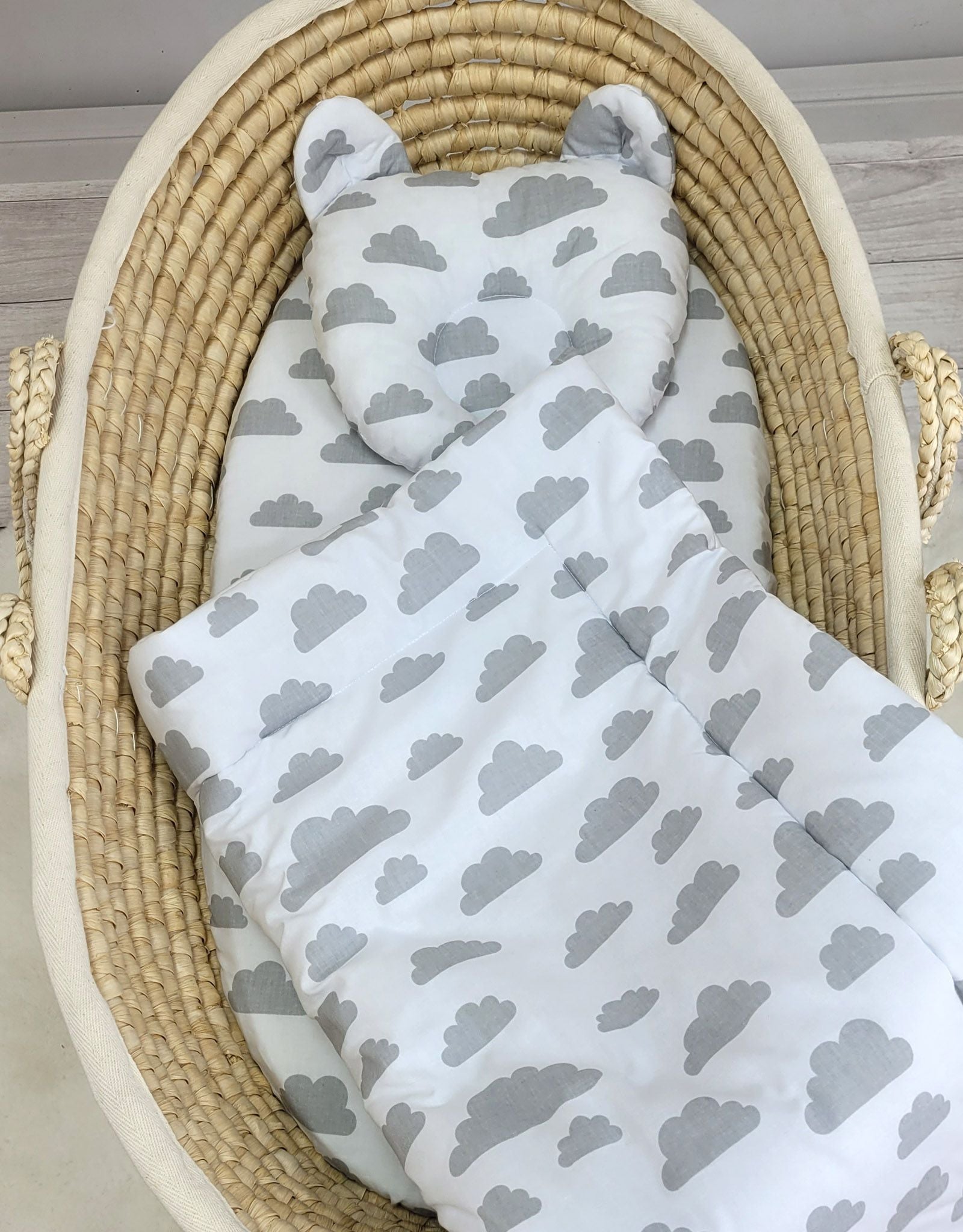 Duvet with pillow Teddy - 2pcs set - Clouds gray