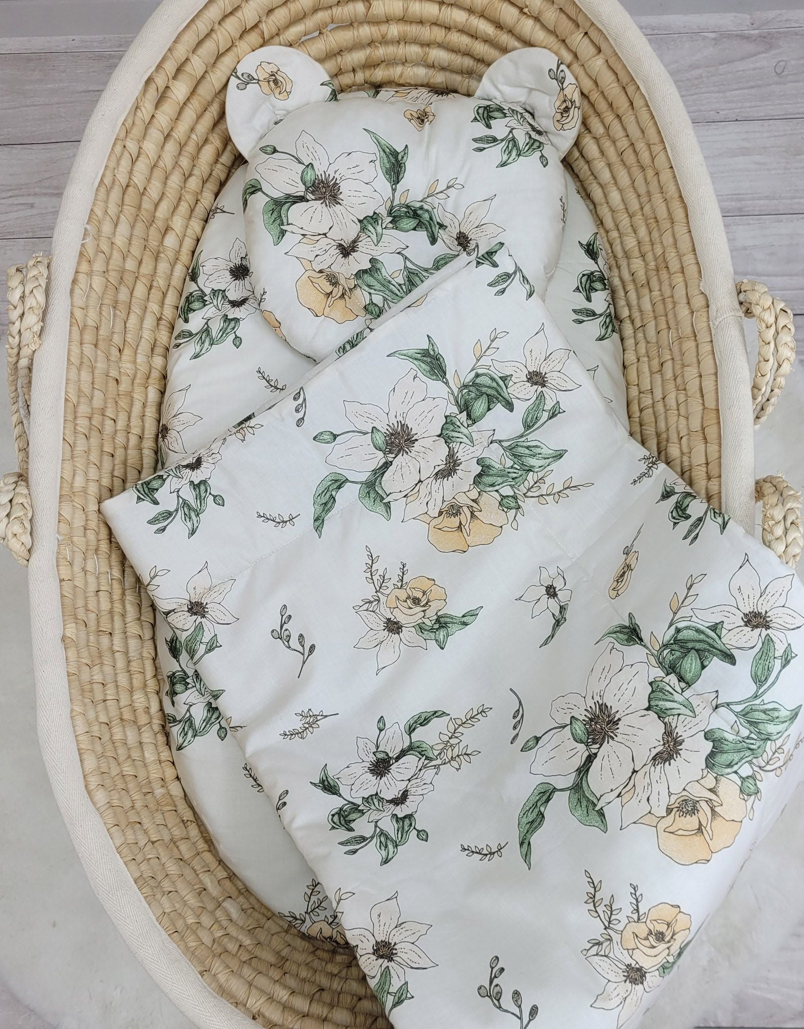 Duvet with pillow Teddy - 2pcs set - Clematis on beige
