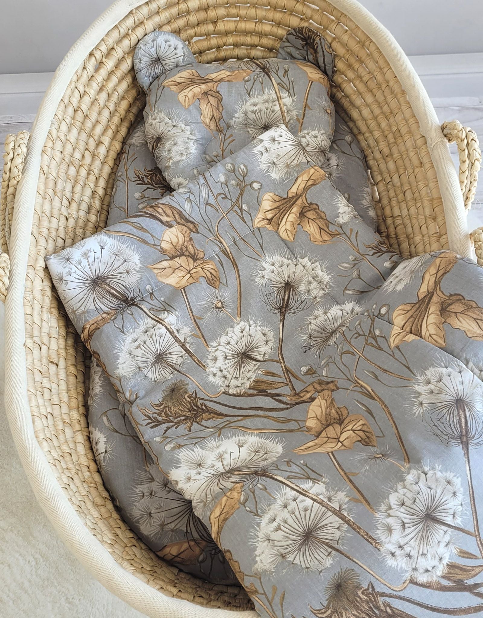 Duvet with pillow Teddy - 2pcs set - Dandelions grey