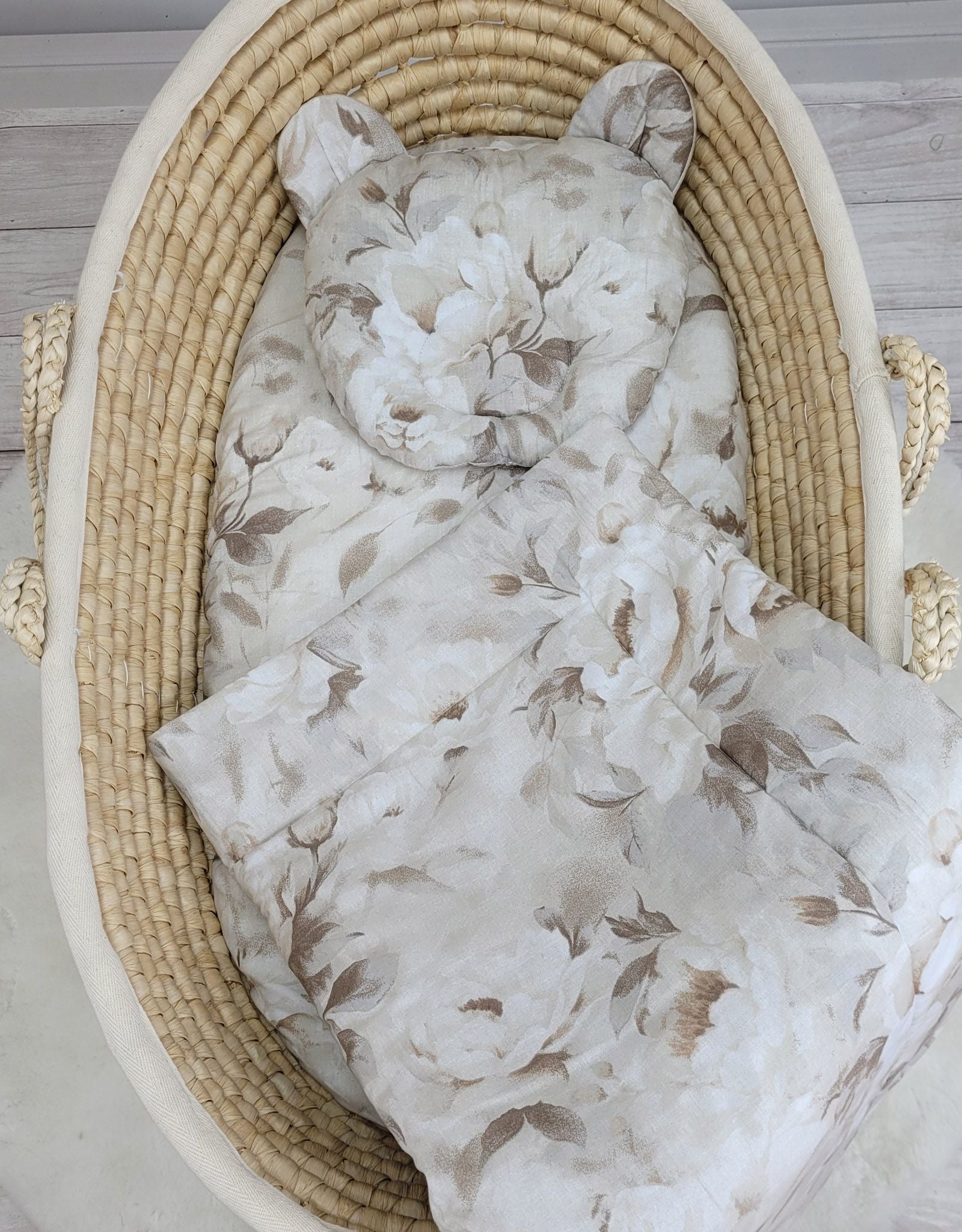 Duvet with pillow Teddy - 2pcs set - Peonies beige