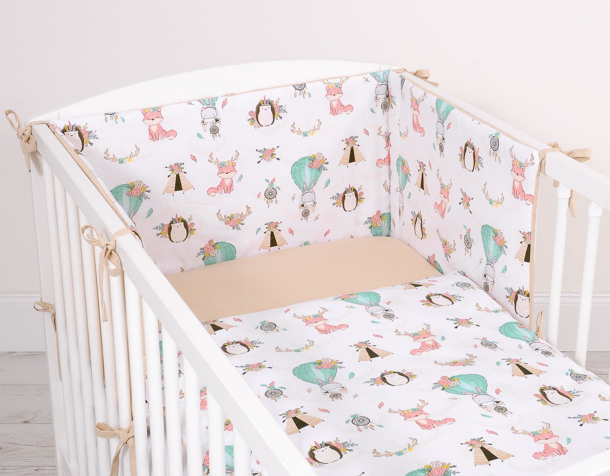 Baby cotton bedding set 2-pcs 135x100 cm - foxes beige/beige
