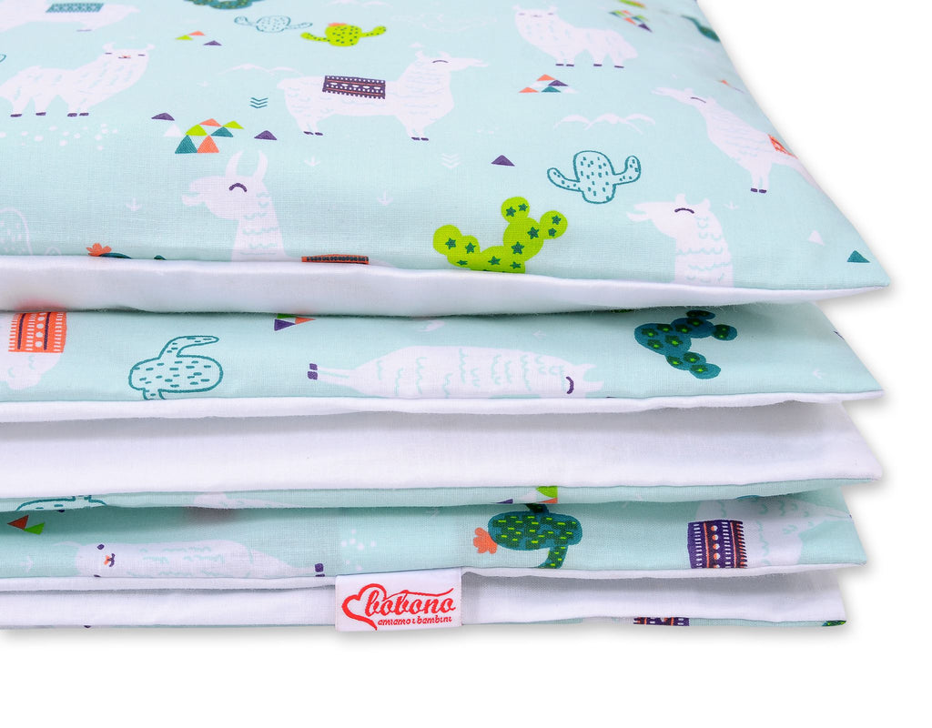 Baby cotton bedding set 2-pcs 120x90 cm- lama mint/white