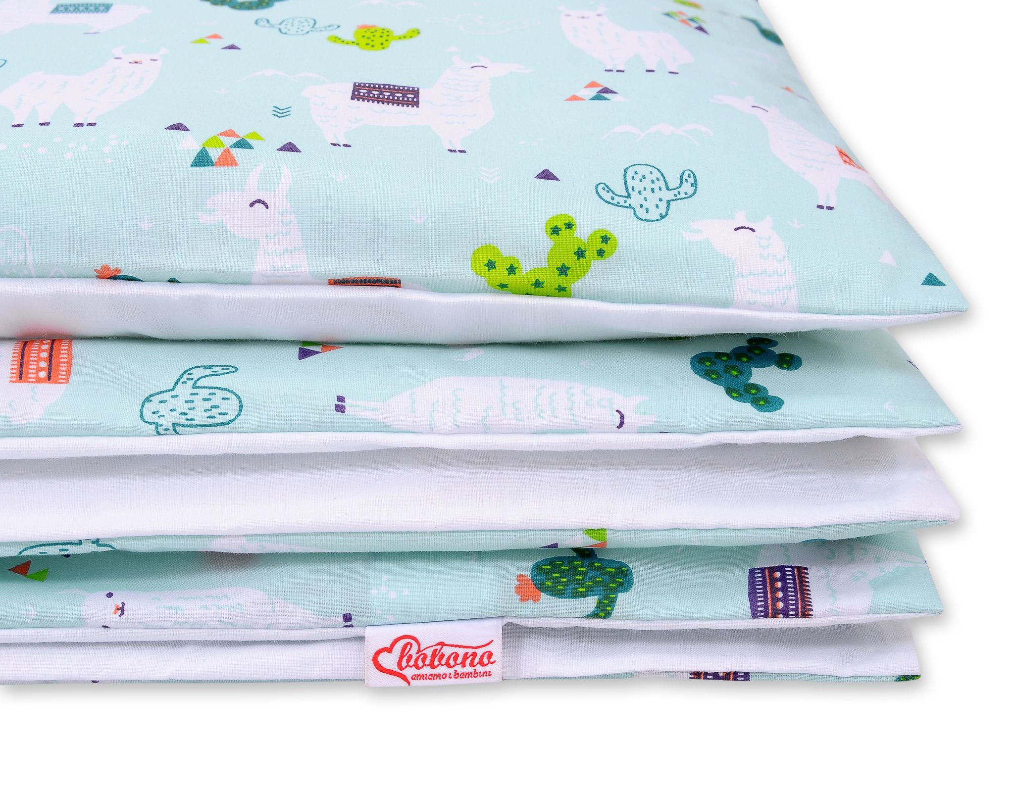 Baby cotton bedding set 2-pcs 120x90 cm- lama mint/white