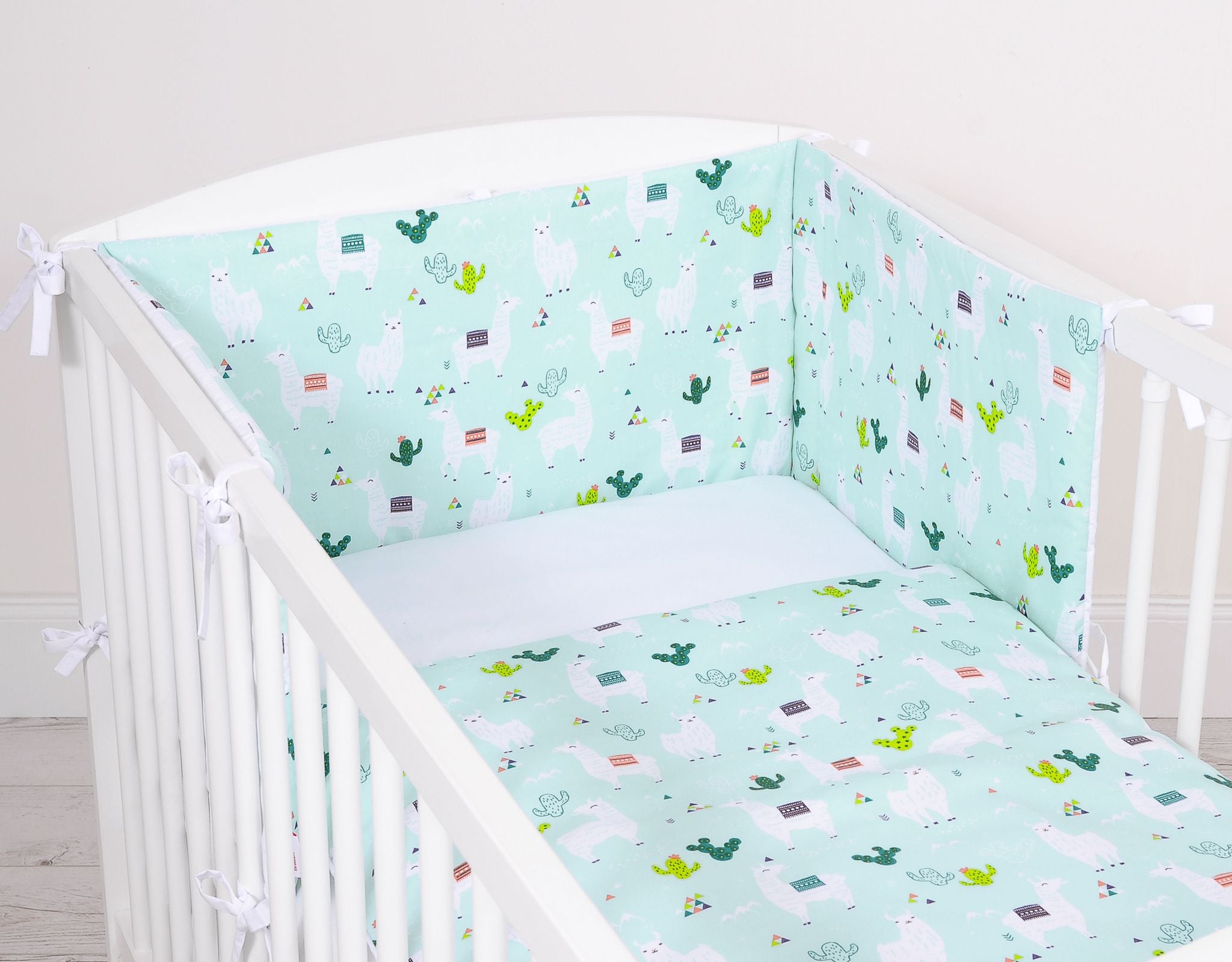 Baby cotton bedding set 2-pcs 120x90 cm- lama mint/white