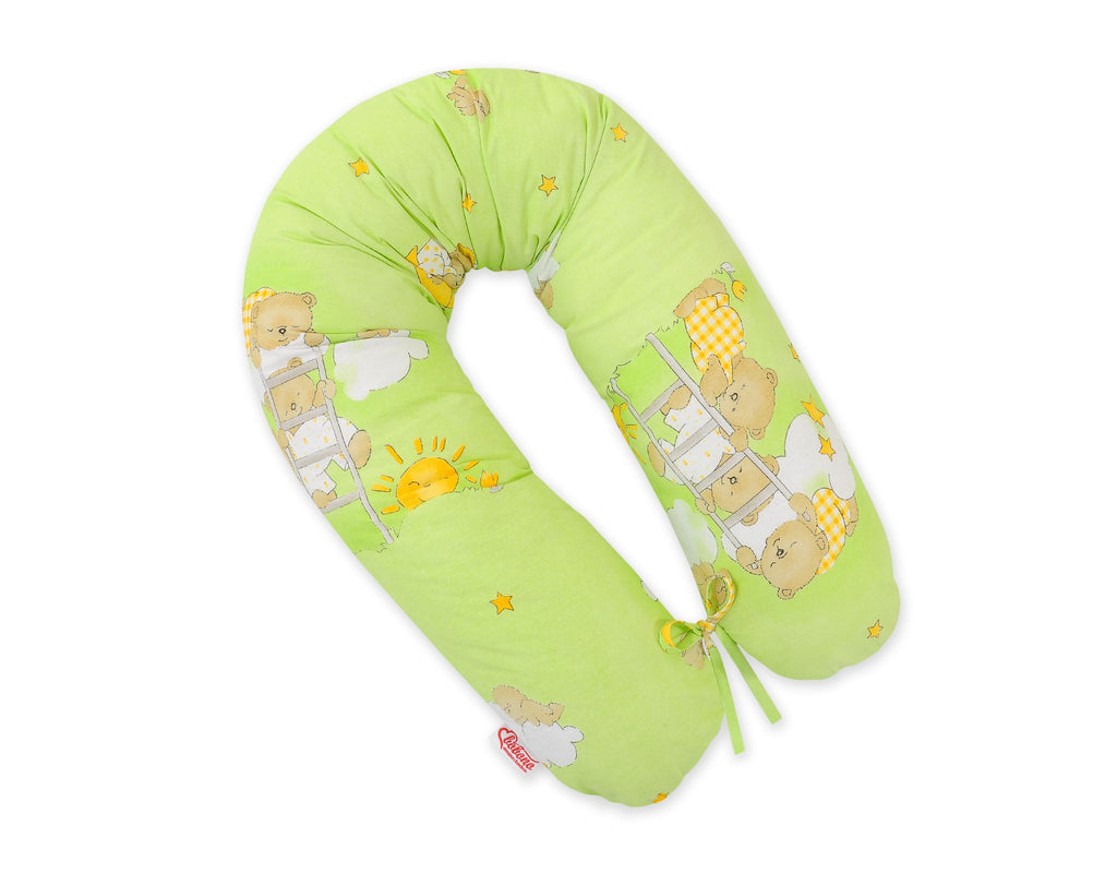 Cotton  pillowcase for pregnancy pillow Longer -  Green teddy bears