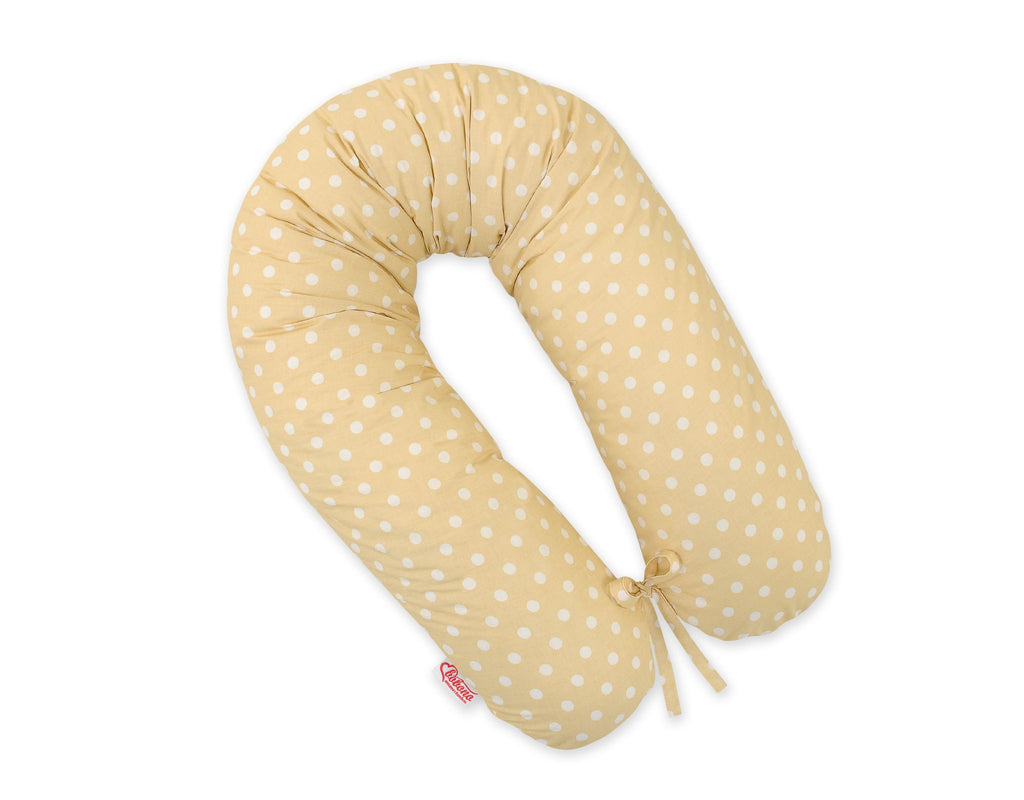 Cotton  pillowcase for pregnancy pillow Longer - White polka dots on beige