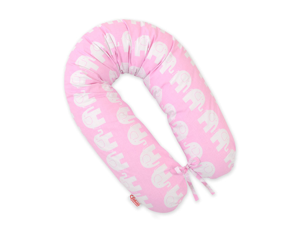 Cotton  pillowcase for pregnancy pillow Longer - Pink elephants