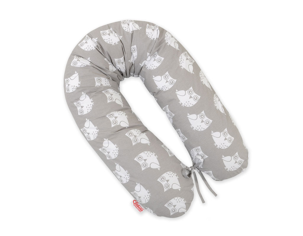 Cotton  pillowcase for pregnancy pillow Longer - Grey owls
