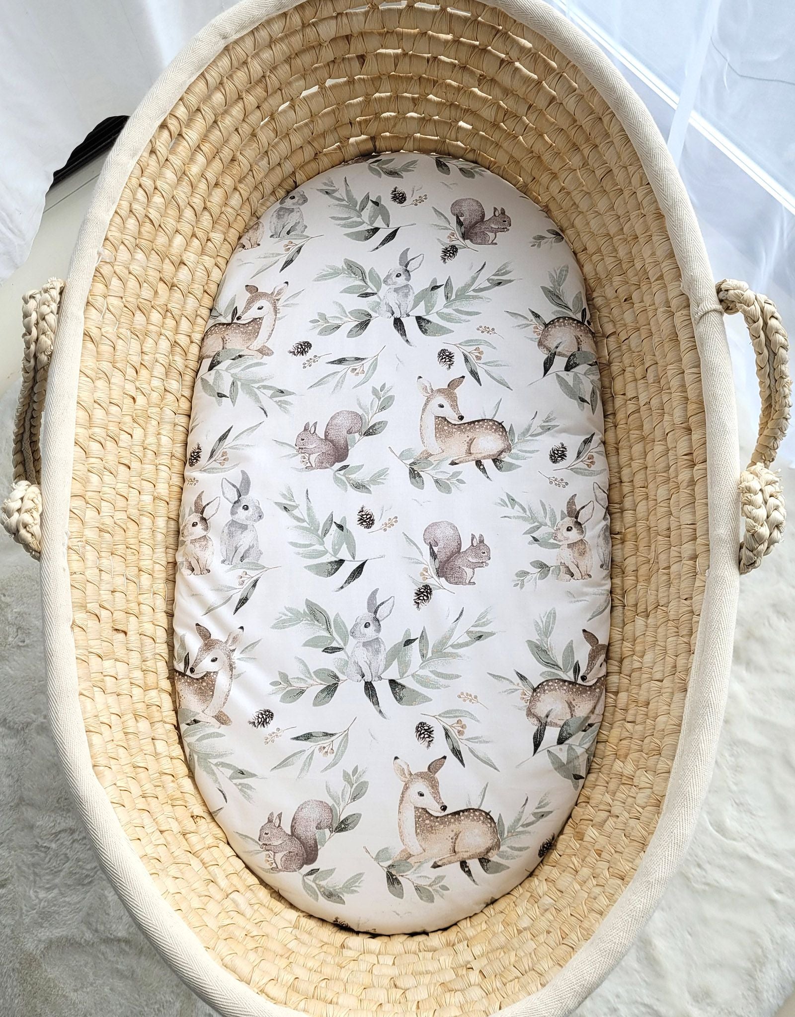 Sheet made of cotton for moses basket mattress 75x35 cm - Woodland olive